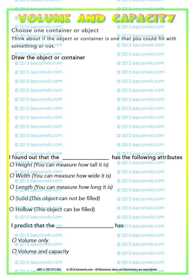 volume and capacity worksheets beconwiz