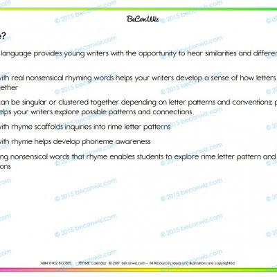 calendar routine rhyming words