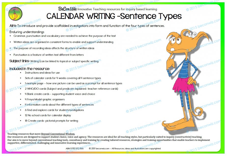 Sentence Types – Calendar routine