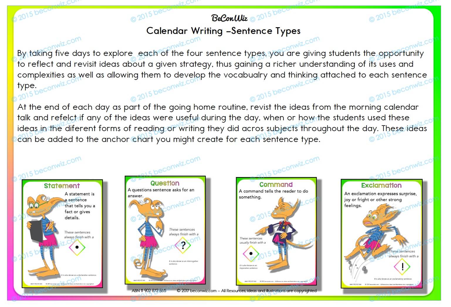 Sentence Types Calendar routine