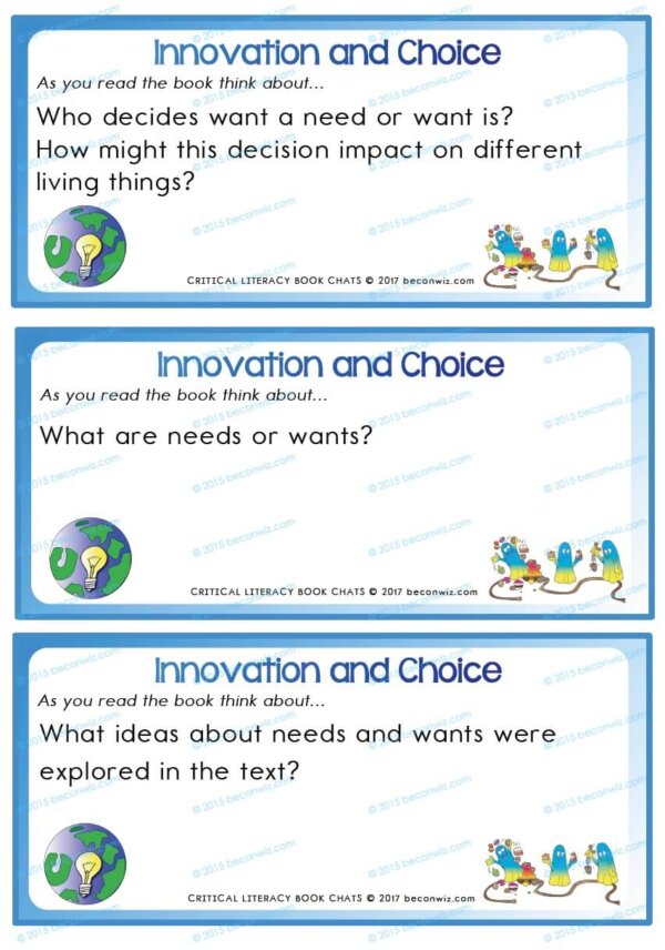 Needs and Wants book chat cards, Book Chats for students - Needs and Wants