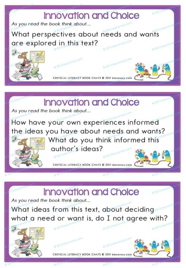 Needs and Wants book chat cards, Book Chats for students - Needs and Wants